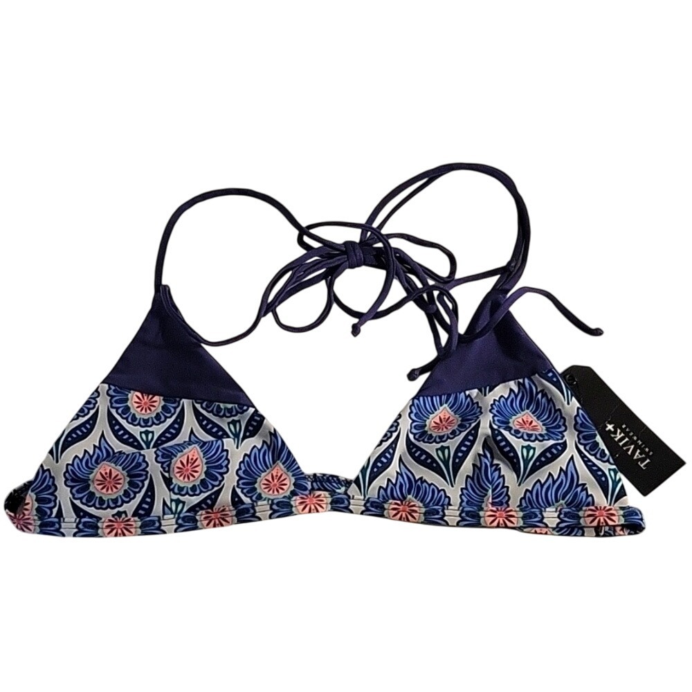 Tavik Swimwear Triangle Bikini Top Floral Print Tie Back New coastal beachbeach